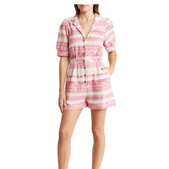 DRA MAISIE Patterned Jacquard Cotton romper size small pink & cream - Picture 1 of 8